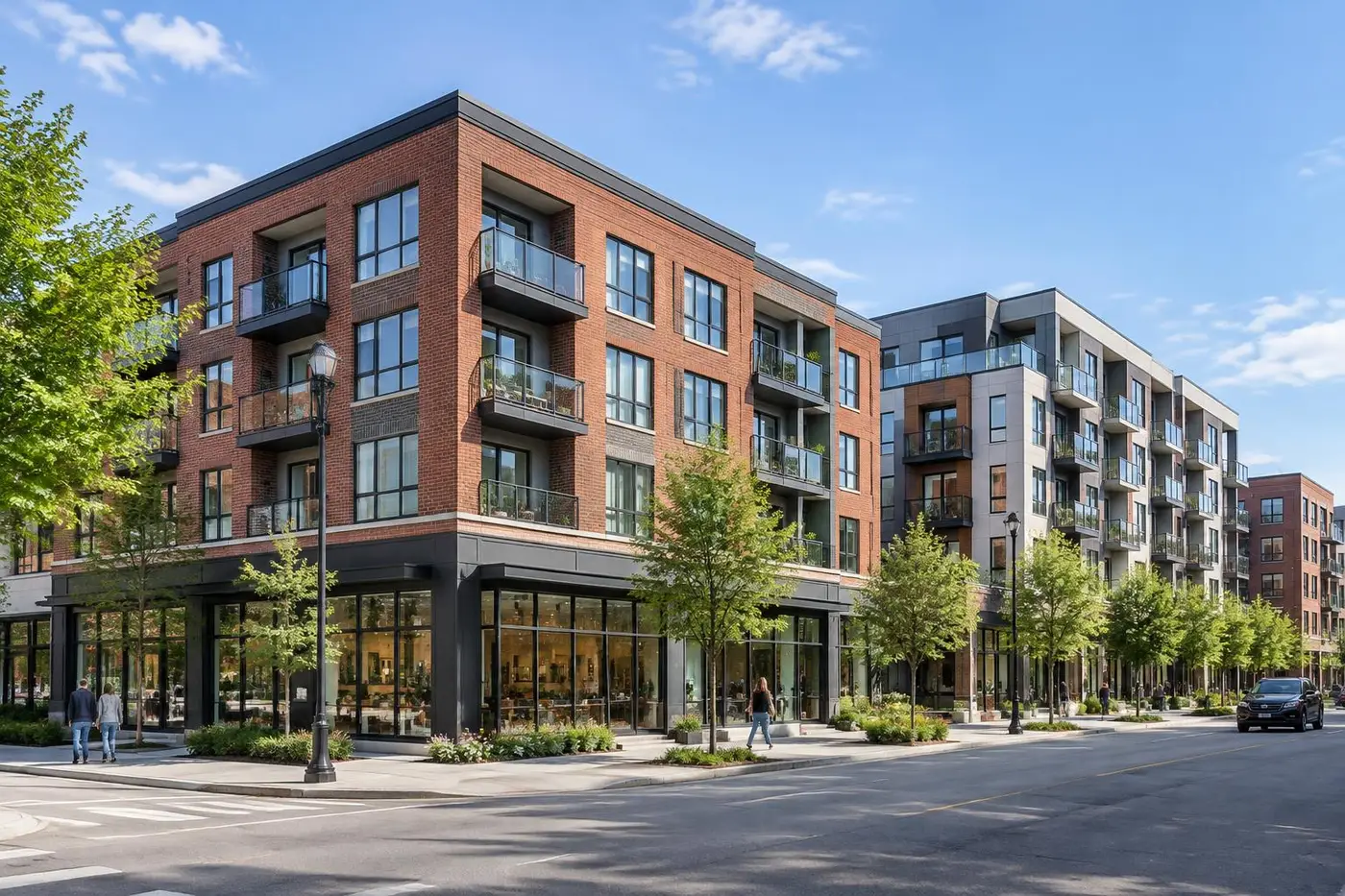 Illustrative Ontario neighbourhood combining retail premises and rental apartments