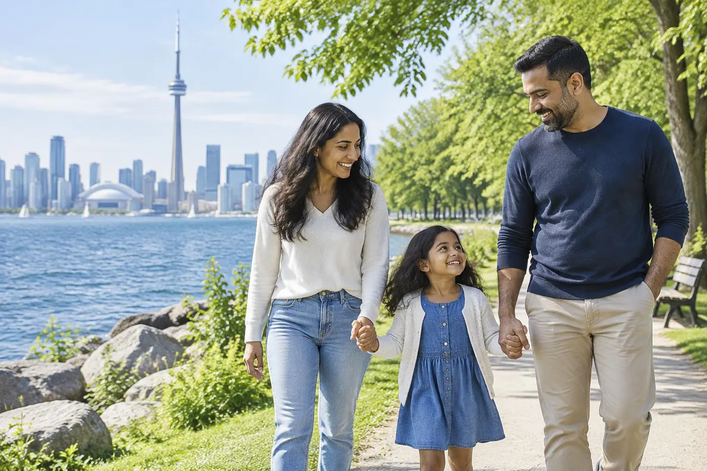 Illustrative family enjoying time together on the Toronto waterfront